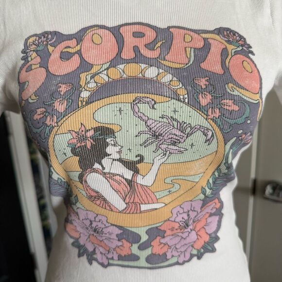 Daydreamer for Free People Ribbed Cotton Scorpio Screen Print Mini Tee Size L - Picture 2 of 6